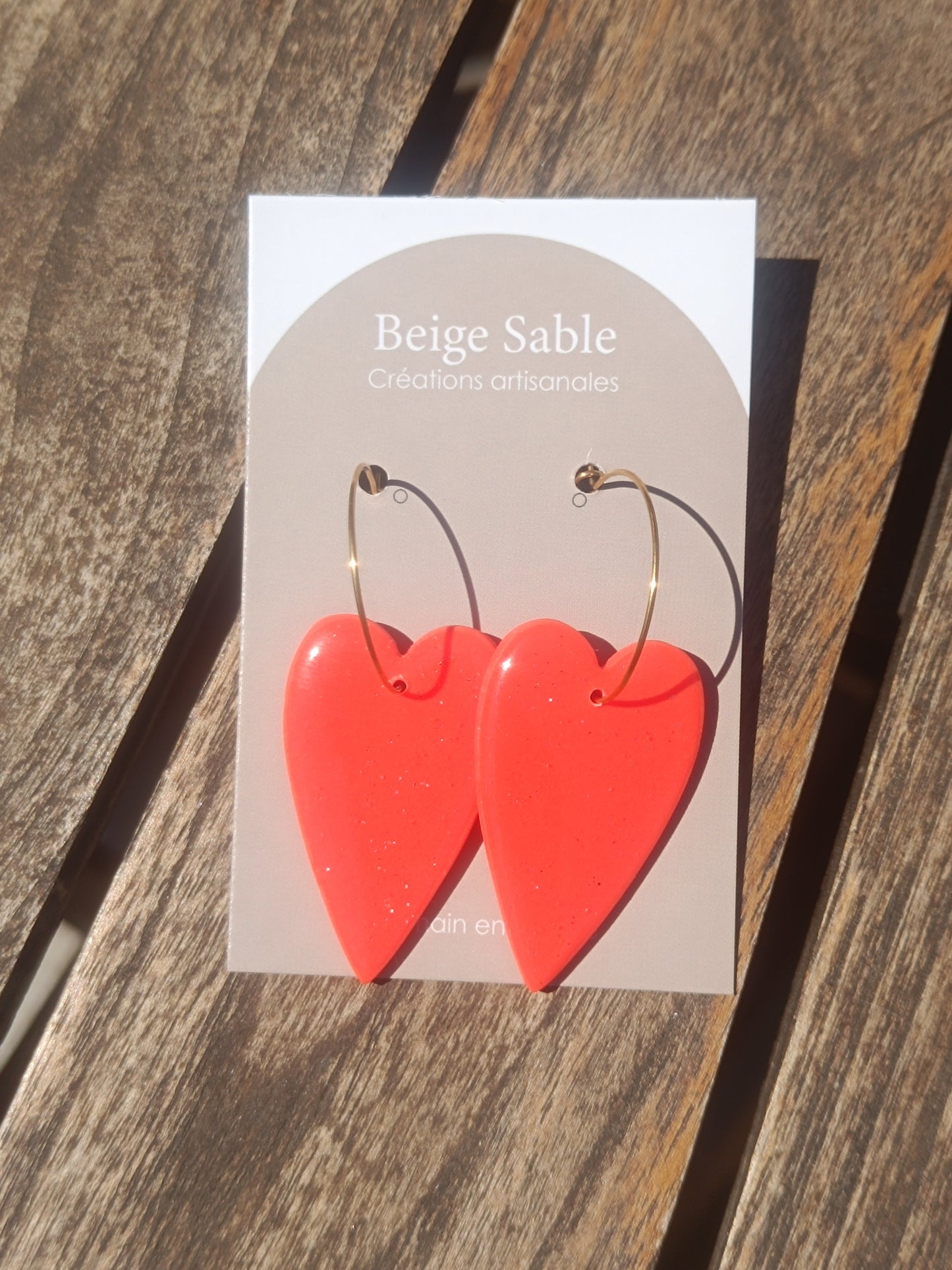 Boucles coeurs longs corail peps