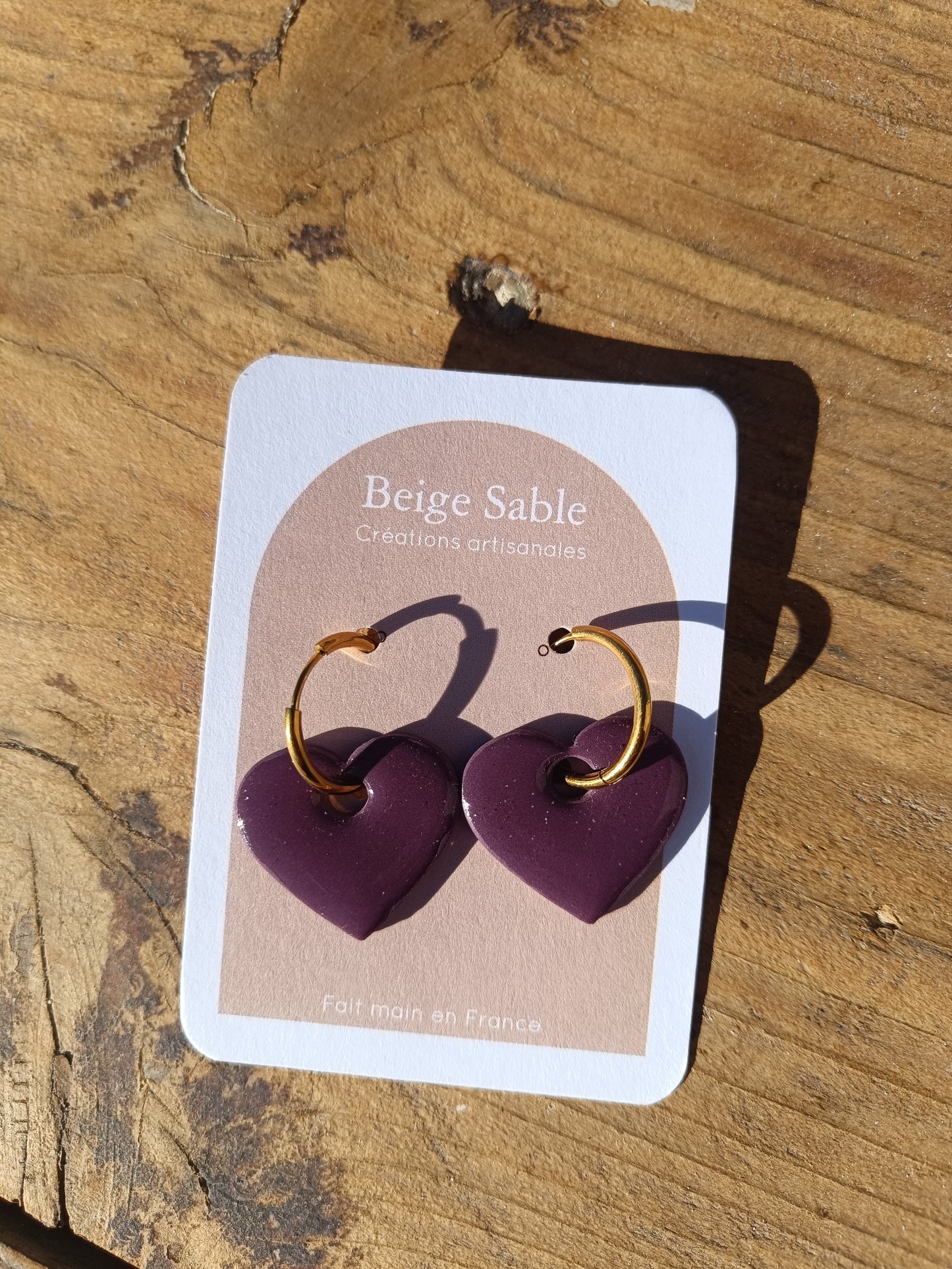 Boucles créoles coeurs prune