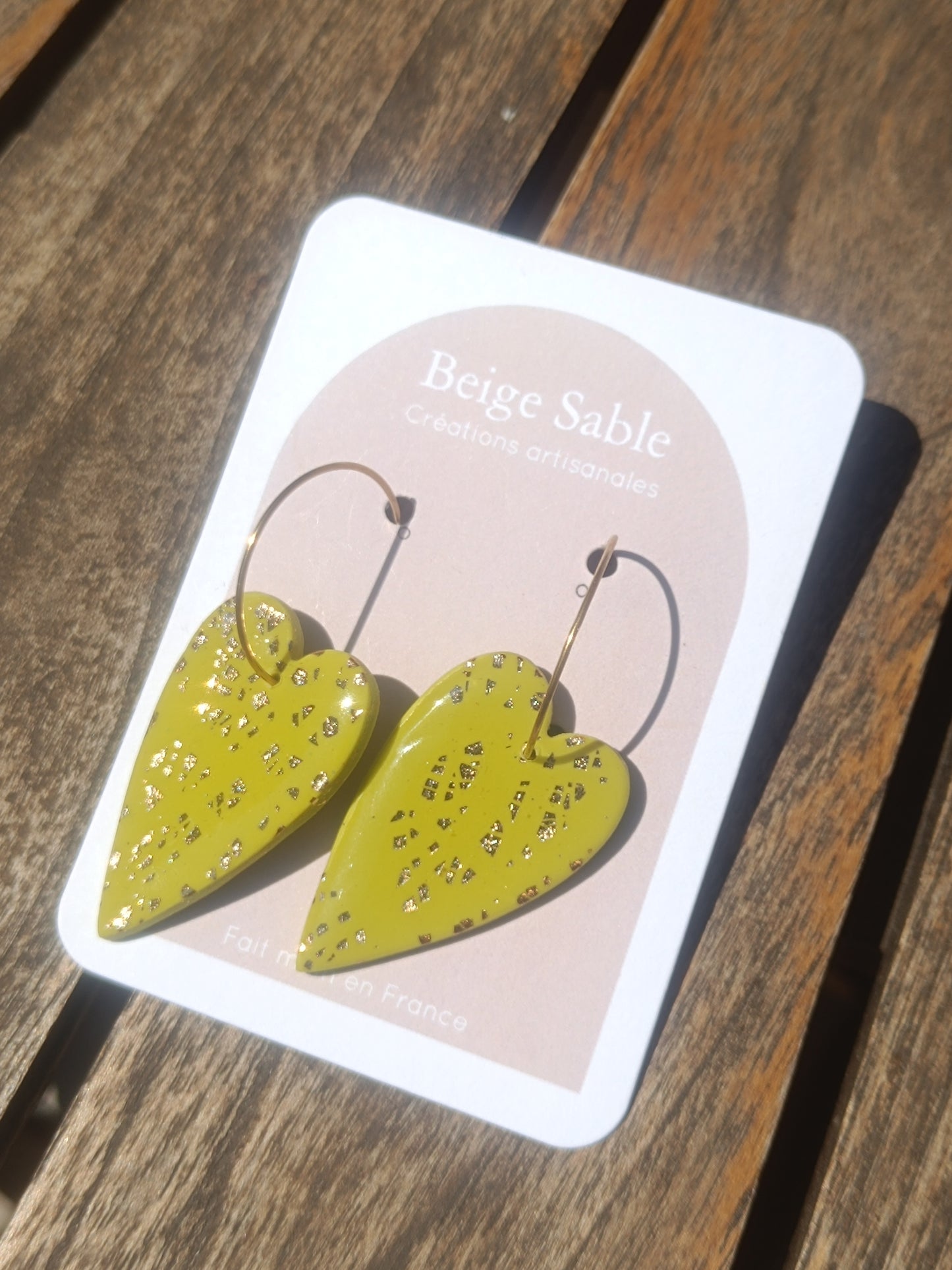Boucles coeurs longs vert citron