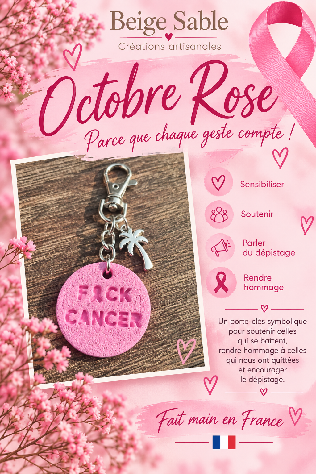 Porte clés octobre rose