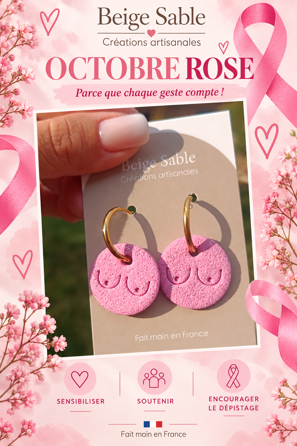 Boucles créoles octobre rose