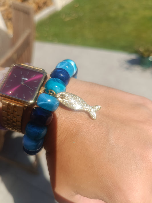 Bracelets élastiques bleu poisson doré