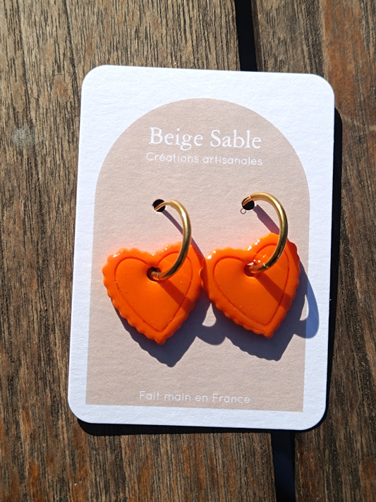 Boucles coeurs dentelle orange