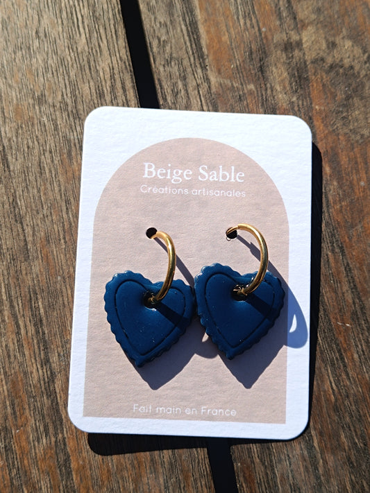 Boucles coeurs dentelle bleus