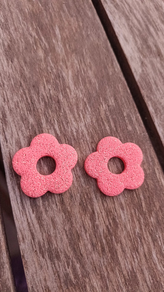 Pampilles fleurs corail paillettes mat