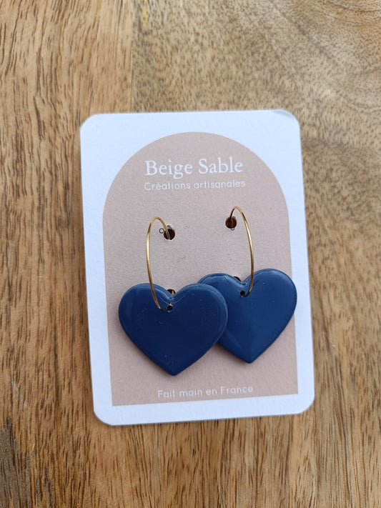 Boucles créoles gros coeurs bleu