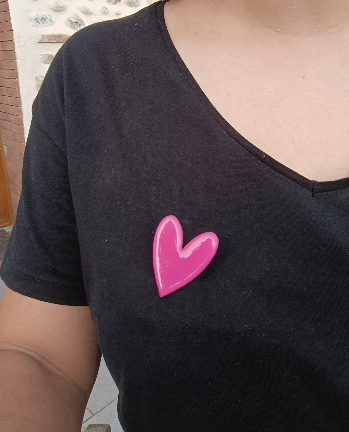 Broche coeur fushia
