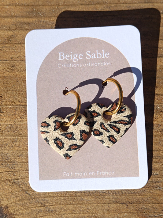 Boucles créole coeur léopard