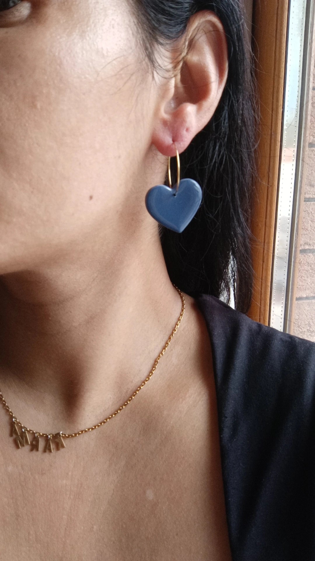 Boucles créoles gros coeurs bleu