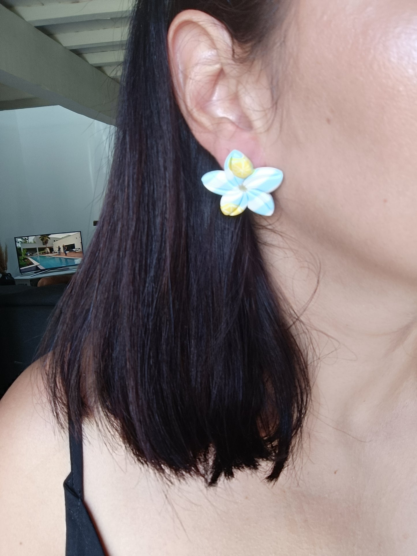 Boucles lys rayées bleu