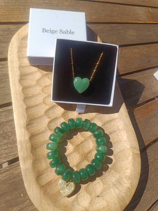 Parure collier + bracelet vert